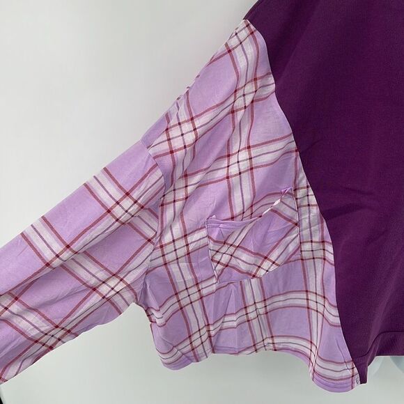 Paper + tee patchwork sweatshirt top blouse NEW NWT 3X plaid purple long sleeve - Picture 4 of 11